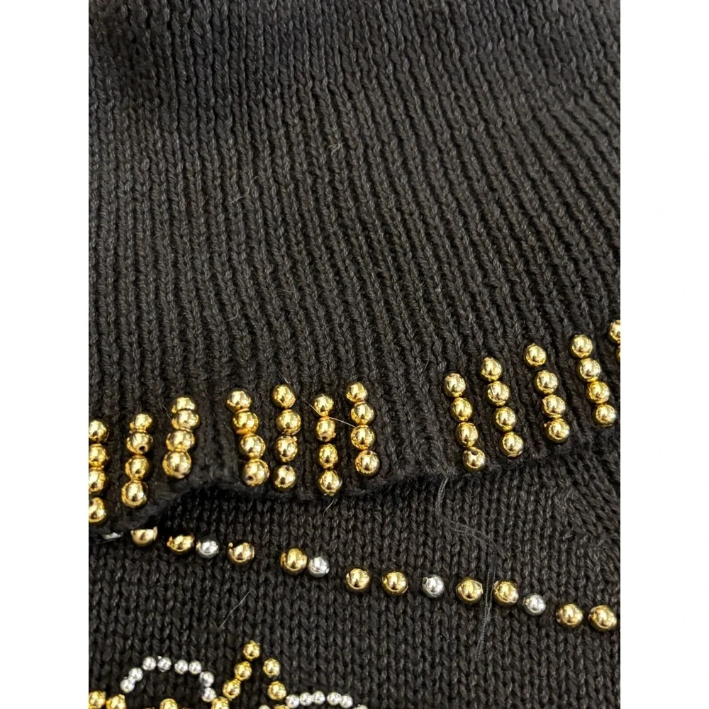 VTG Victoria Harbour Sweater Womens Medium Black Beaded Cowl Neck Embellished